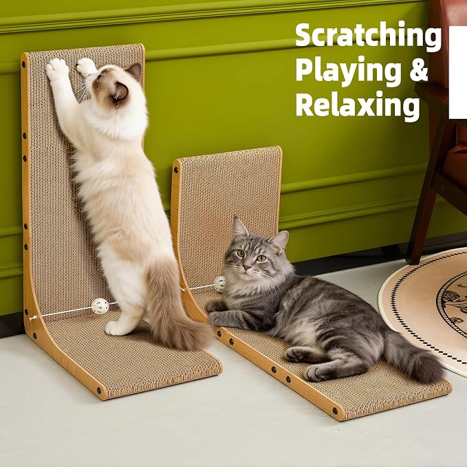 Value 2-Pack 26.8 Inch Cat Scratching Post, Premium High Density Cardboard Cat Scratcher for Multi-Cat Homes, Reinforced Durable Scratching Pad with Catnip Toy Ball for Indoor Cats