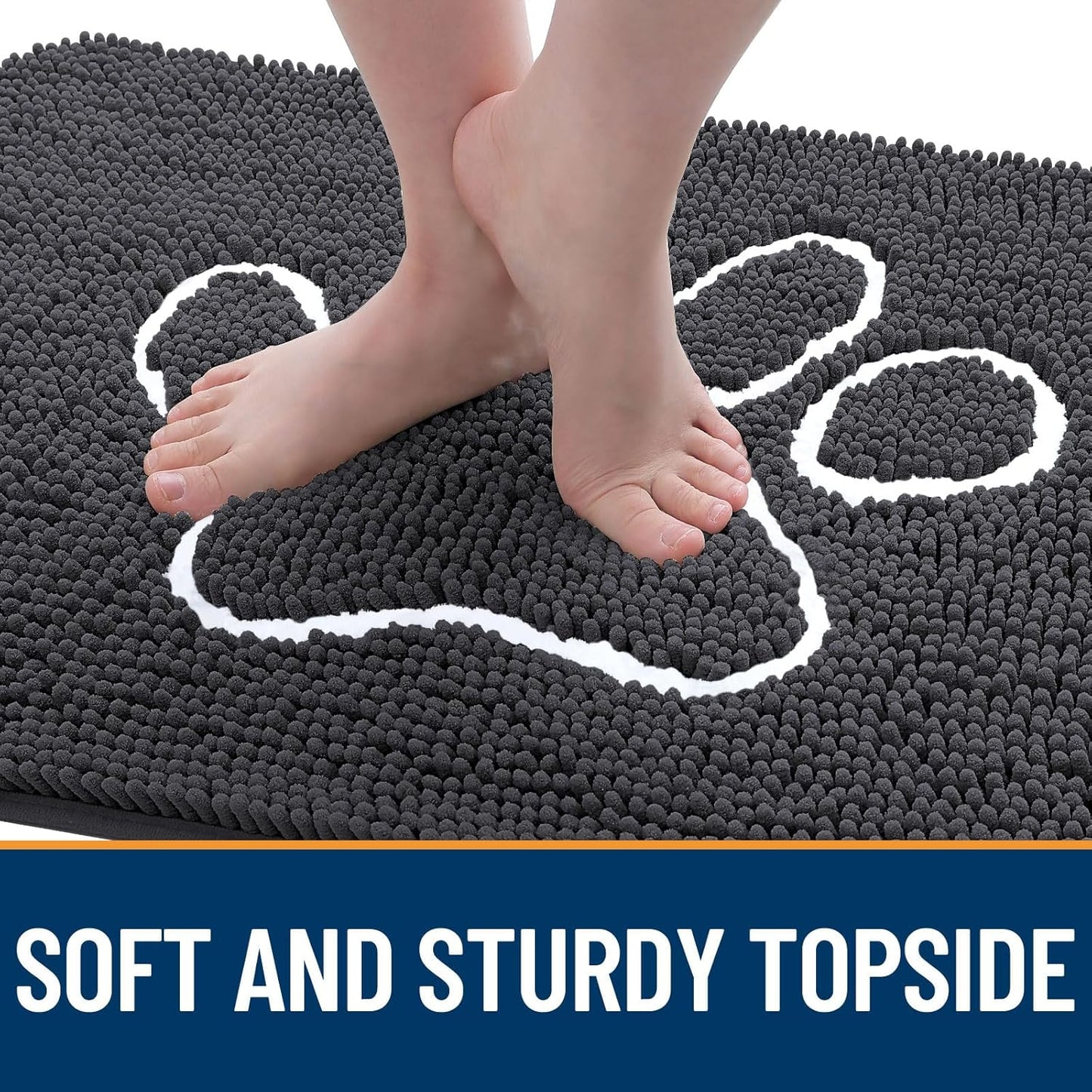 OLANLY Door Mat for Muddy Dog Paws 30x20, Ultra Absorbent Chenille Mud Doormat with Paw Print Design, Non-Slip Washable Doormat for Indoor Entryway, Quick-Dry Pet Bed Mats for Dirty Dogs, Dark Grey
