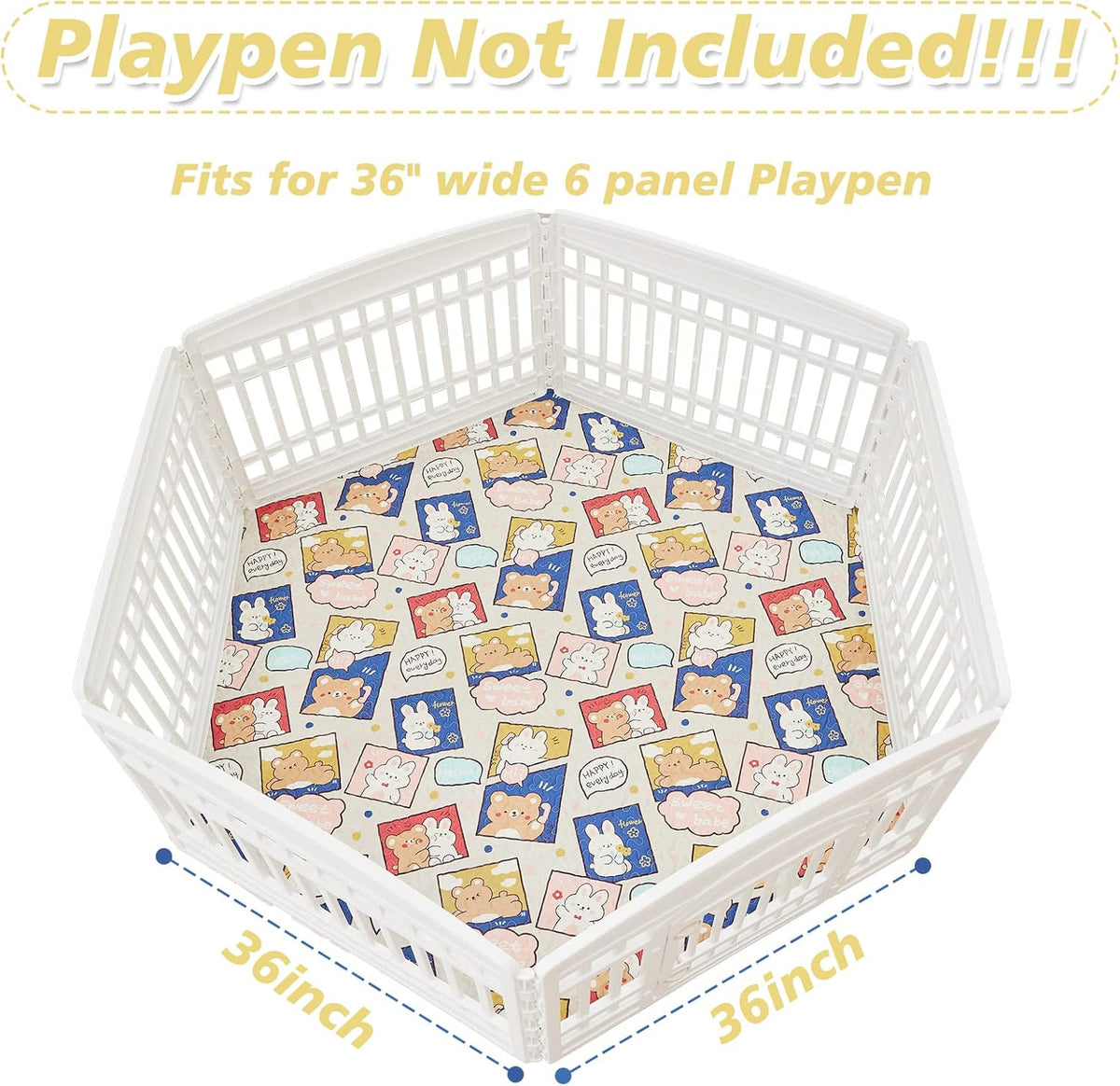 PJYuCien Washable Dog Playpen Mat, Hexagonal 36" Wide, Leak-Proof Reusable Puppy Pee Pads, Non-Slip Pee Mat for Whelping Pads, Potty Training, Puppy Playpen (Note: Mat Only, Playpen Not Included)