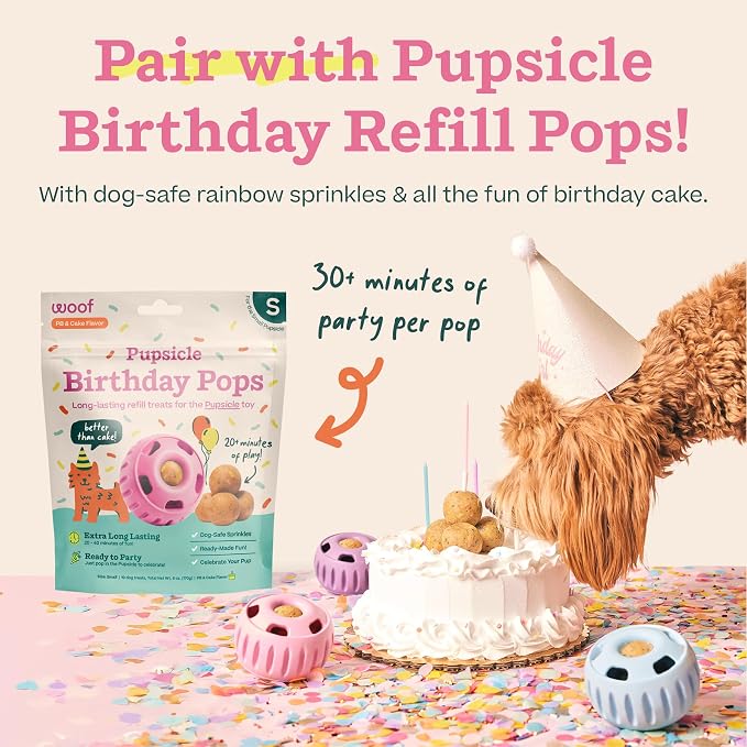 WOOF Pupsicle Interactive Dog Ball Toy for Dogs XL 75 lbs & Up - Pink | Long-lasting enrichment toy for extra-large dogs, easy-fill design, low-mess play, made of natural rubber, easy to clean