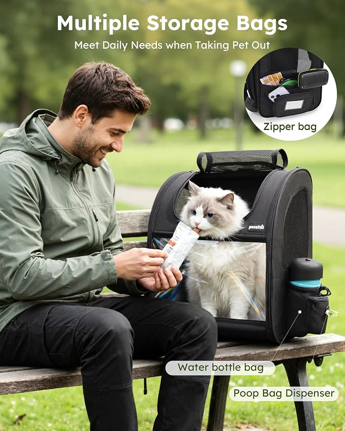 pecute Cat Backpack Expandable, Cat Carrier Backpack Acrylic Window, XL