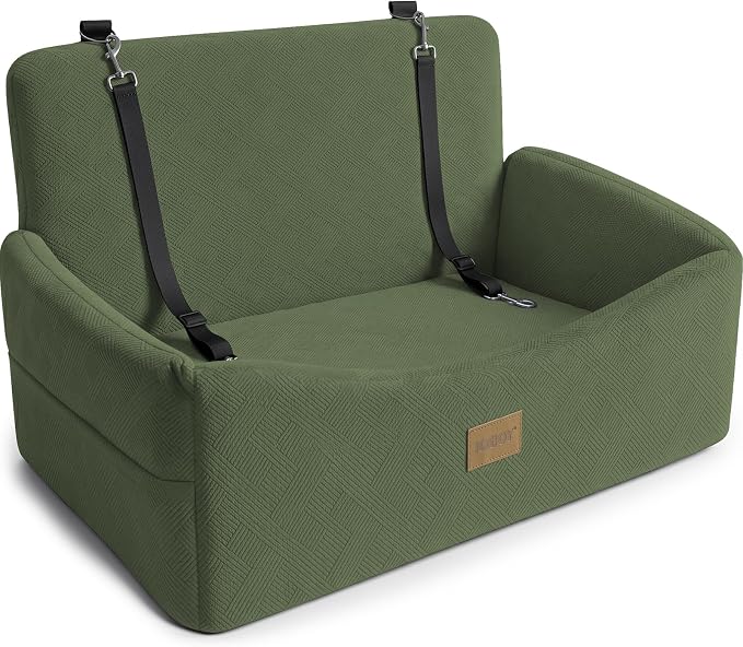 JOEJOY Dog Car Seat for Large Medium Sized Dogs Under 55 lbs, Dog Booster Seat for 2 Small Dogs with Detachable Washable Cover, Memory Foam Pet Car Seat with 2 Safety Belts and Storage Pockets