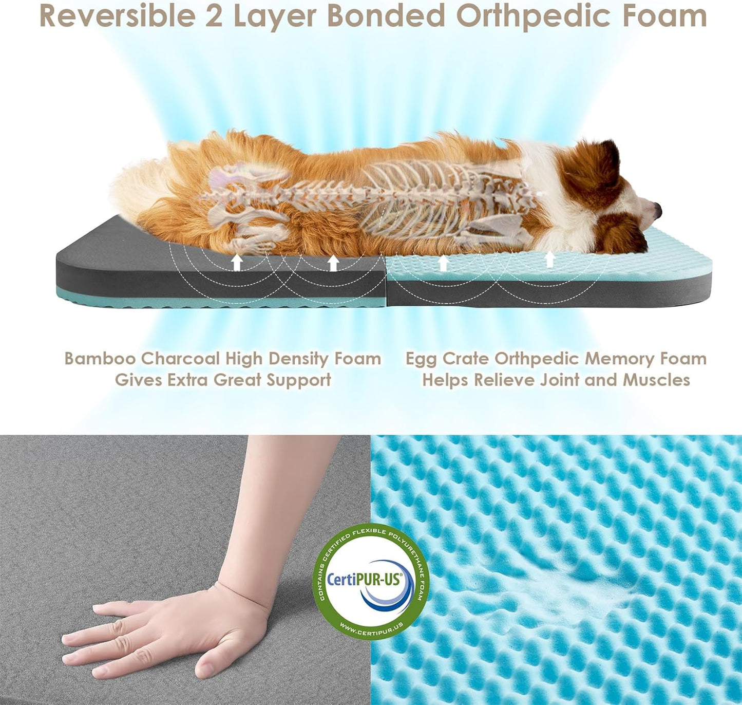 EHEYCIGA Foldable XXL Dog Bed, Faux Fur Fluffy Pet Couch Bed for Extra Large Dogs, Orthopedic Calming Memory Foam Big Pet Bed, Washable Soft Pet Sofa Bed with Non-Slip Bottom, Camel, 54"x38"x7.5"