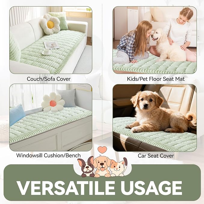 OTOB Couch Cover for Dogs Washable, Non Slip Plush Sofa Covers for 3 Cushion Couch, Fuzzy Pet Friendly Mat Bed Furniture Protector Sofa Slipcover, All Seasons (Matcha Green, 27.6" x 70.9")
