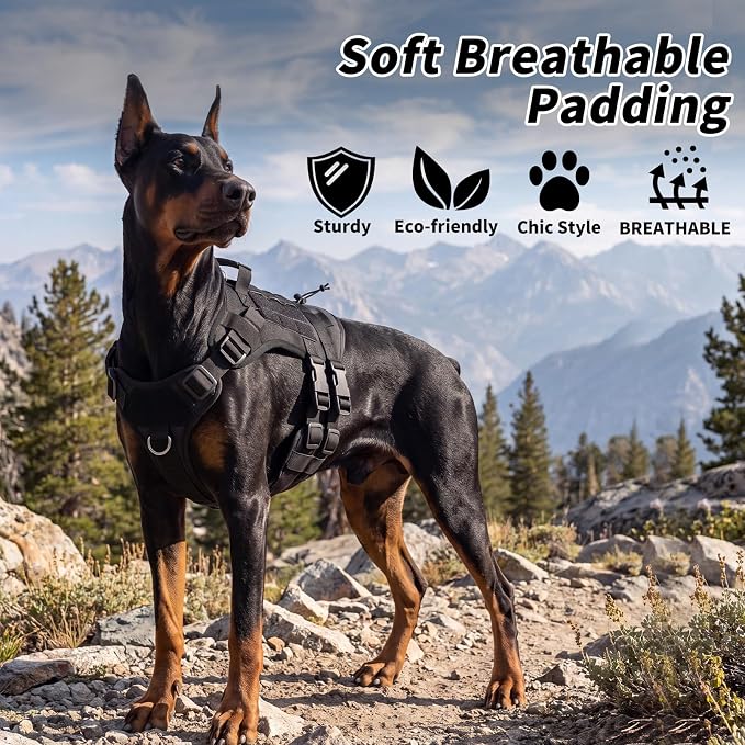 Tactical Dog Harness for Medium Dogs, Heavy Duty No Pull Dog Harness with Handle, Adjustable 6-Buckle Pet Vest for Pitbull, Border Collie, Boxer, Walking, Training, Hunting