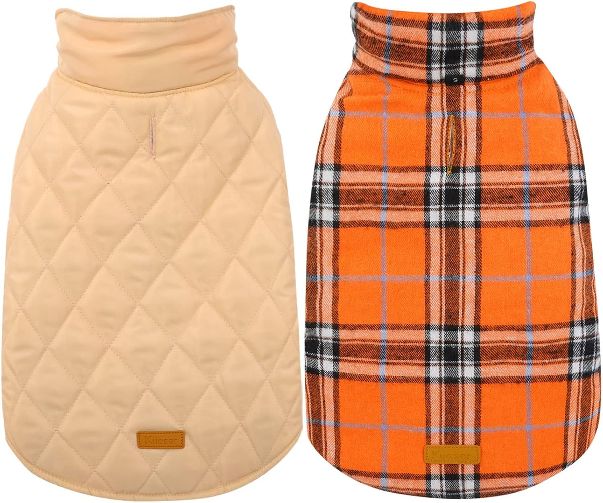 Kuoser Waterproof Dog Coat, Reversible Dog Jacket for Small Dogs, Adjustable Durable Doggie Winter Coat Warm Cozy Puppy Cold Weather Apparel from Small to Large Breed, Orange S