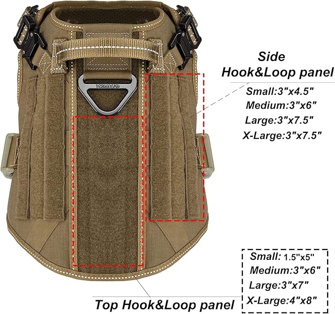 ICEFANG Tactical Dog Harness for Medium Dogs,Reflective No Pull Dog Vest | with Control Handle,Adjustable,Front Hook,2 Leash Clips,Soft Padded,MOLLE Panel,Brown,Medium