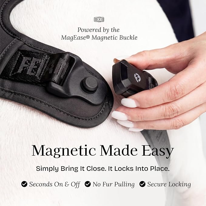 Fei & Eve Classic Dog Harness, MagEase Magnetic Buckle | 3-Point No-Pull Control, Dual Handle Support, 900D Nylon, Tactical Patch Panel, Heavy Duty, Medium, Black