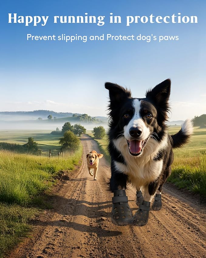 Dog Shoes for Hot Pavement, Breathable Dog Boots Paw Protectors with Adjustable Straps & Non-Slip Sole, Easy On & Off, Waterproof, Easy-Cleaning (Black, XS)