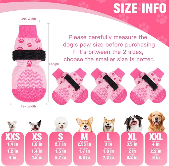 EXPAWLORER 6Pcs Anti Slip Dog Socks to Prevent Licking Paws, Dog Shoes for Hot Pavement, Double Sides Dog Boots & Paw Protectors Booties for Hardwood Floors with Grip Small Medium Large Senior Dogs, L