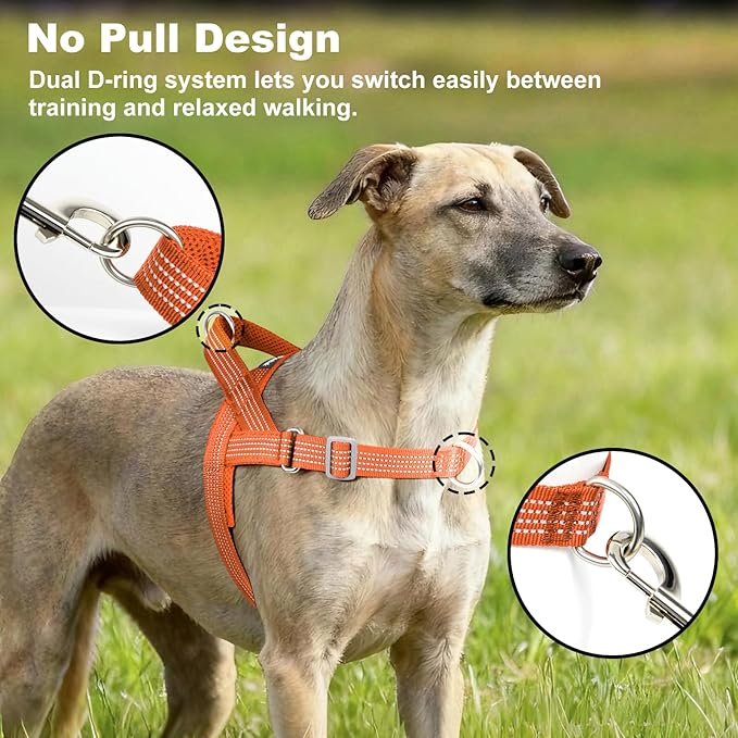 No Pull Dog Harness with Handle, Adjustable Soft Mesh Padded Vest | Reflective Walking Harness with Front Clip for Small Medium Large Dogs, Quick Fit No Escape for Training, Orange, S