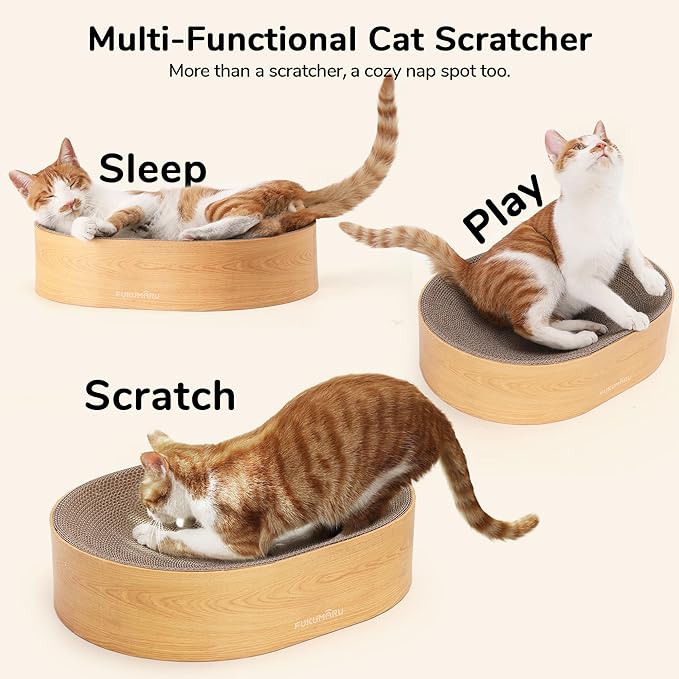 FUKUMARU Cardboard Cat Scratcher Bed, 2-in-1 Oval Cat Scratch Pad | Cats Scratching Board Lounge Bed Indoor, Durable Modern Kitty Scratcher Bowl, Cats Scratch Furniture Protector, Wood Color