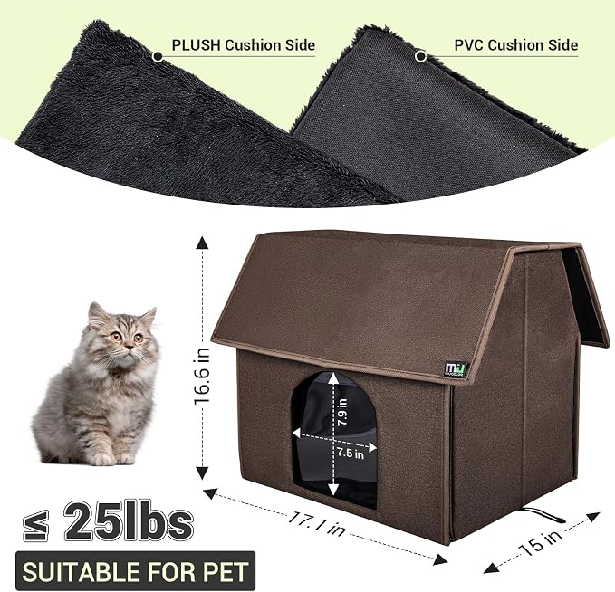 MIU COLOR Outdoor Cat House, Upgraded Large Weatherproof Cat Houses for Outdoor Cats, Insulated Feral Cat Shelter with Removable Soft Mat, Easy to Assemble,17.1" x 15" x 16.6", Brown | Insulated Feral Cat Shelter with Removable Soft Mat, Easy to Assemb...
