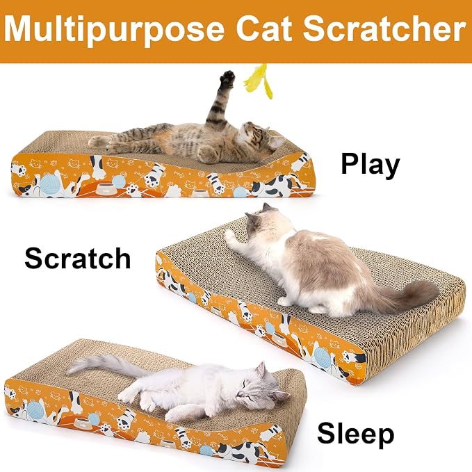 Nicunom 2 Pack Cat Scratching Pads, Curved Cat Scratcher Cardboard, Reversible Cat Scratch Board for Furniture Protection, Cat Scratcher Lounge Couch Bed for Indoor Cats