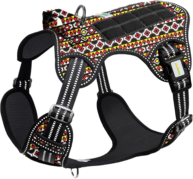 Homapet. Tactical Dog Harness with Dual Leash Attachment Points, Adjustable and Reflective Military Grade Dog Vest with Comfort Control Handle (Aztec, S)