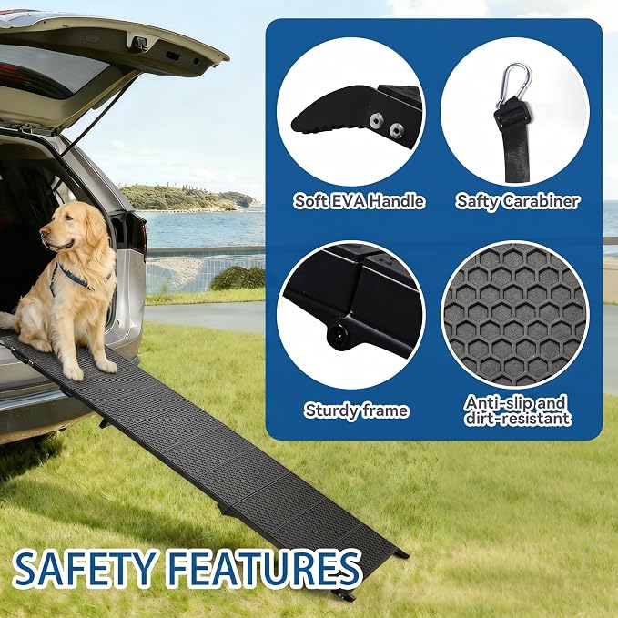 Dog Ramp for Car 90" X 17.6" Extra Long Folding Aluminum Pet Ramp for Large Dogs up to 250 LBS, High-Traction Dog Ramps for SUV Truck Cars