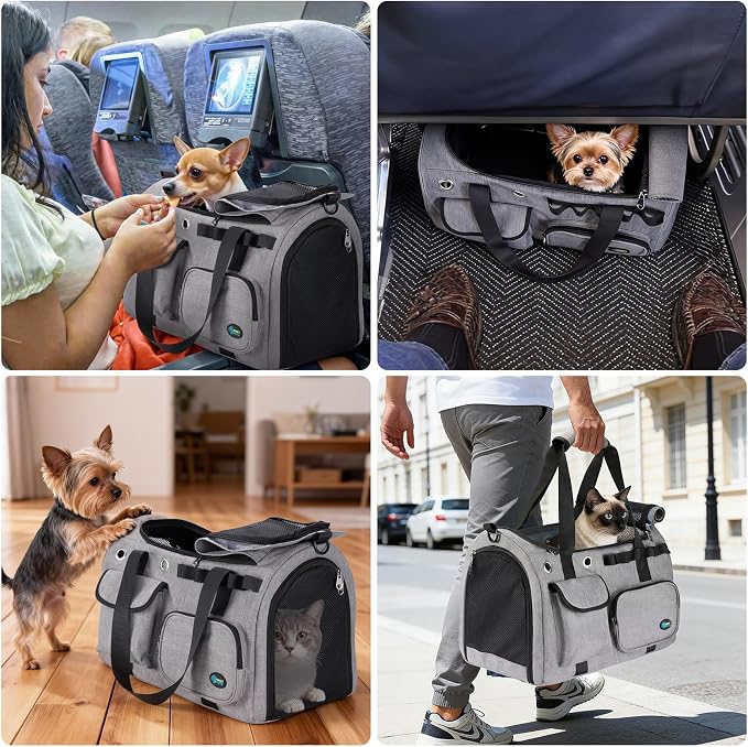 Ownpets TSA Airline Approved Large Pet Carrier, Soft Sided Cat Dog Carrier for Small Pets, Underseat, Waterproof, Foldable for Medium Big Cats 20 lbs+ & 2 Kittens/Puppies (17.7"x11.8"x12.2")