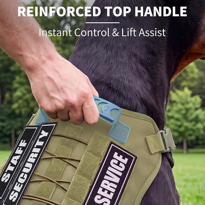 Tactical Dog Harness for Medium Dogs, Heavy Duty No Pull Dog Harness with Handle, Adjustable 6-Buckle Pet Vest for Pitbull, Border Collie, Boxer, Walking, Training, Hunting
