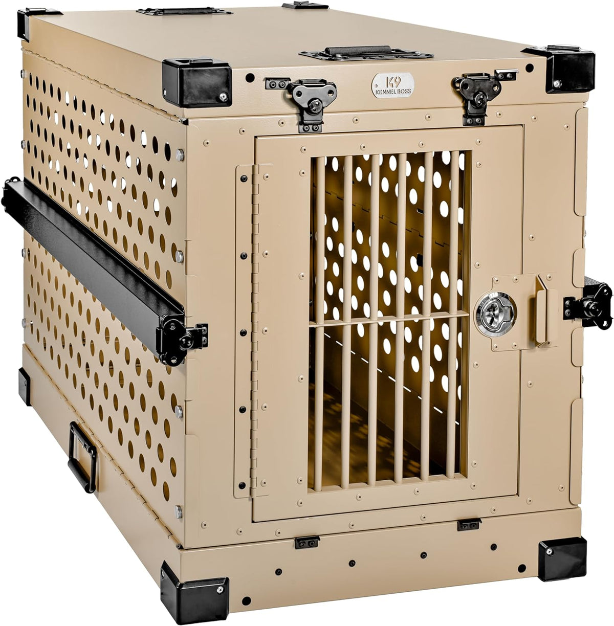 Heavy Duty Fully Collapsible Powder-Coated Aluminum Dog Crate - Medium (Tan)
