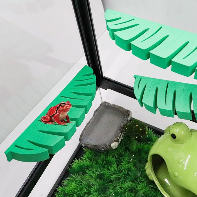 Tree Frog Terrarium Accessories, 3 Pack Green Sponge Relax Spots with Adhesive, Frog Habitat Platform, Tank Habitat Accessories for African Dwarf Frog, Toad