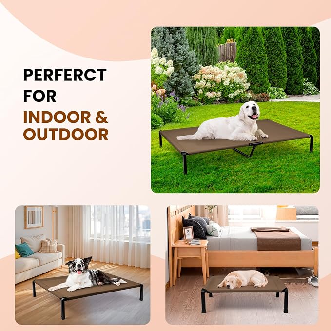 Elevated Dog Bed, Cooling Raised Pet Cot with Chew Proof Mesh Fabric and Steel Frame, Portable Dog Cot Bed with No-Slip Rubber Feet, 60 in