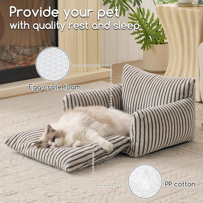 Hollypet Cat Bed Small Dog Orthopedic Couch Beds for Pets up to 20 lbs | Fluffy Multifunctional Double-Layer Warming Kitten Pet Couch Orthopedic Beds with Machine Washable Cover and Non-Slip Bottom