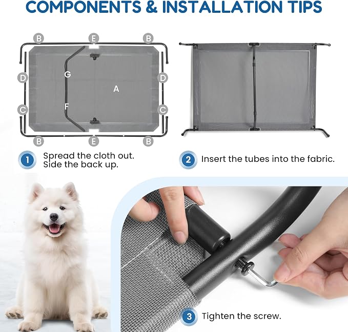 Cooling Elevated Dog Cot Bed Outdoor Raised Portable Dog Beds No-Slip Feet Portable Durable Pet Hammock Bed, 60x37x9 Inch, Grey