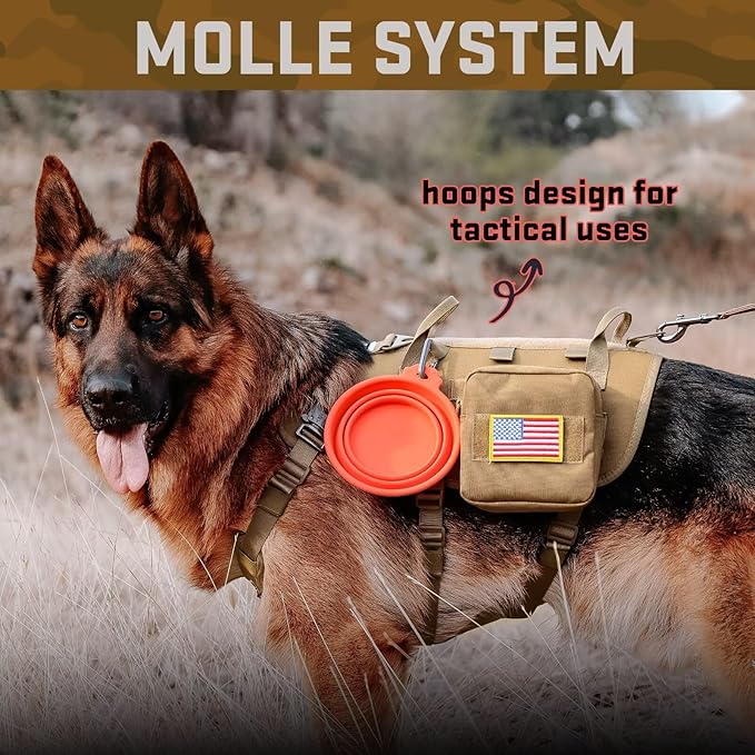 Forestpaw Tactical Dog Harness Collar Bungee Leash Set,L,Coyote Brown | Adjustable Fits 27-40" Chest,70-140 lbs,No Pull Control Military Style,Quick Release Buckle,Walking for Medium Large Dogs