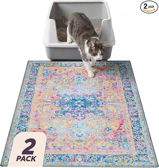 Lovewag Cat Litter Mat, Litter Box Mat, Marmalade Sunshine, 28x41, 2 Pack | Washable litter mat cover, kitty litter mat & cat mat for litter box, litter trapping mat, prevents tracking, multi-cat