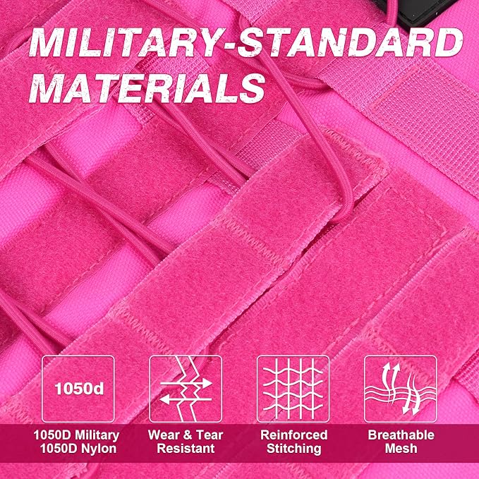 No Pull Tactical Dog Harness for Large Dogs, Service Dog Vest, L, Pink | Tactical Dog Vest Harness and Leash Set, Adjustable Military Service Dog Harness with Handle for Medium Large Dogs
