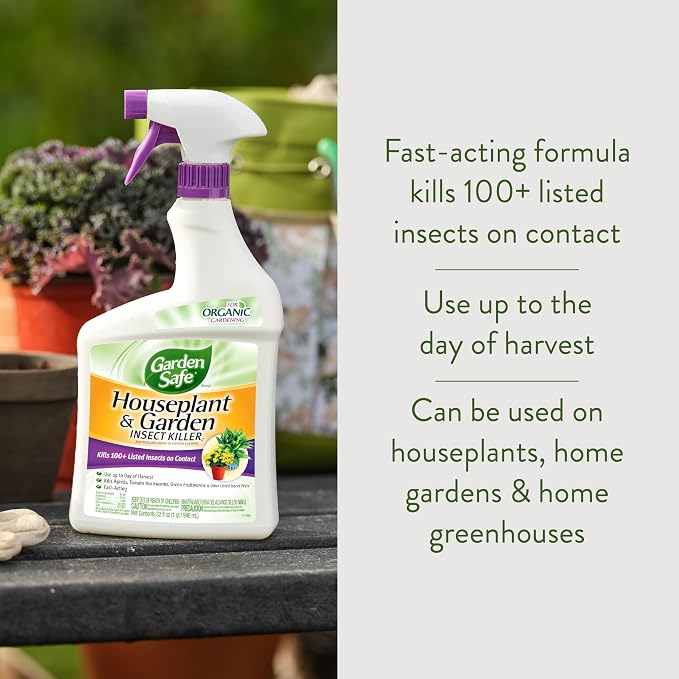Garden Safe Brand Houseplant & Garden Insect Killer2, 32 Fluid Ounces, Kills 100+ Listed Insects on Contact, For Use in Homes, Home Gardens & Home Greenhouses Up to Day of Harvest