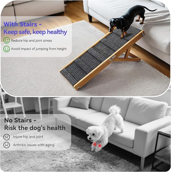 2026 Upgraded Dog Ramp for Couch, Foldable Small Dog Ramp for Sofa, 5 Adjustable Height from 9.8" to 20.5", Portable Stable Pet Step with Non-Slip Pad, Pet Ramps Use for Couch Stairs, Walnut