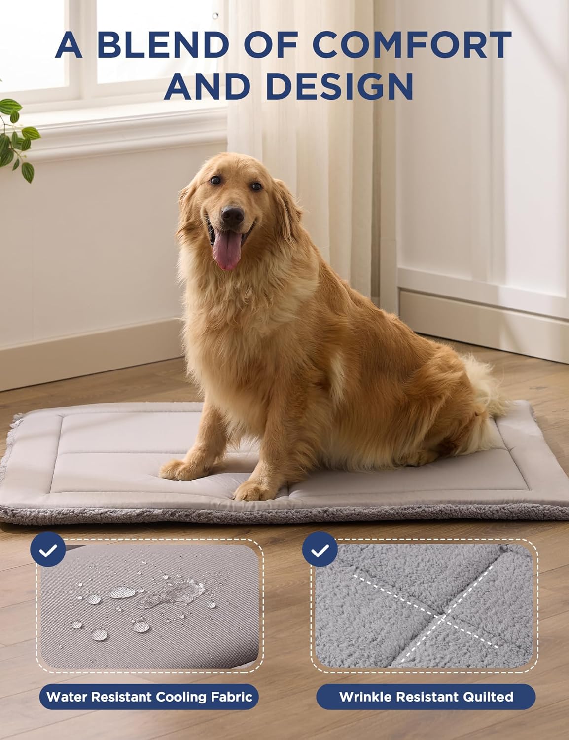 Joydeco Low Profile Dog Crate Mat Reversible Bed Pad, Washable Dog Pad Mat with Ultra Soft Fleece, Compact Design Kennel Beds Mats for Large Medium Small Pets, 35" x 23" Gray
