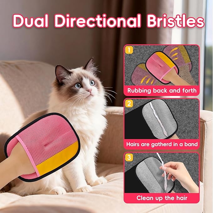 YOSEPATI Pet Hair Removal Glove, Magic Brush Electrostatic Mitt, Pet Hair Remover Tool for Dog & Cat, Reusable Pet Hair Gloves Pet Grooming Needs, Fur Remover for Couch, Clothing, Carpet & Car Seat