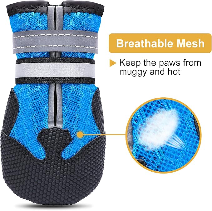 Dimicoo Breathable Dog Boots for Medium Large Dogs,Non-Slip Dog Shoes for Summer Hot Pavement,Lightweight Paw Protector Dog Booties for Outdoor & Indoor Hardwood Floors
