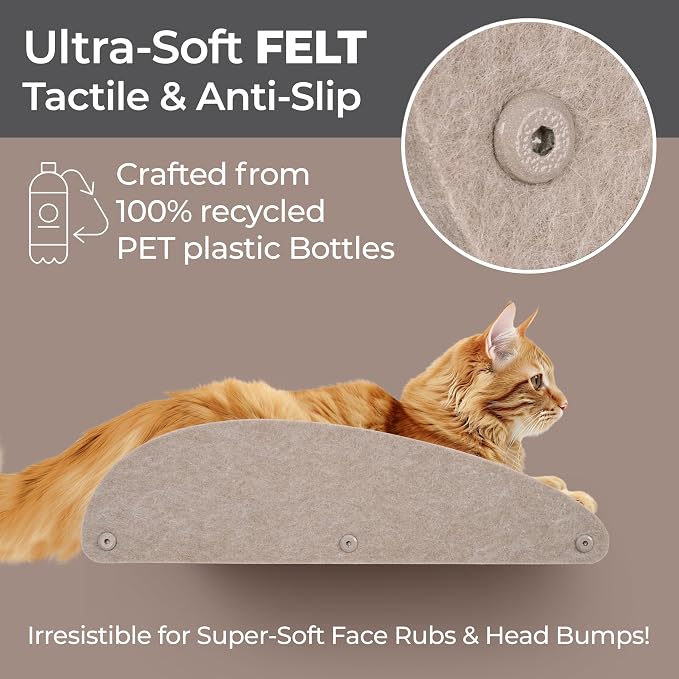 Accessory ADD-ON Long Shelf Facade Covers Compatible with Cat Wall Shelves by Pryde Pets - 100% Sustainable PET Felt - Climber Sold Seperately - Cats Perch Privacy and Safety Bumpers (Oatmeal)