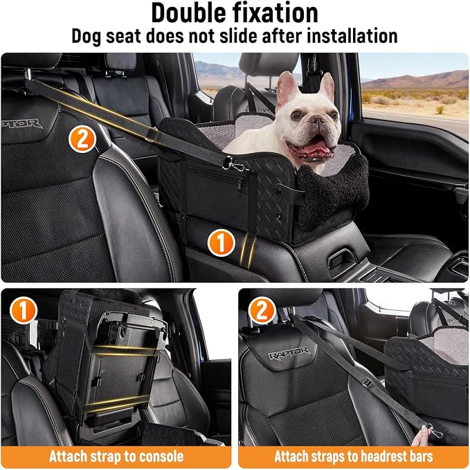 TKYZ Center Console Dog Car Seat for Small Dogs,Fit for Full Size Truck | Soft Pillow,Double Fixation,PU Leather Easy To Clean,Pet Booster with Safety Belt,Puppy Car Seat for Small Dogs 0-30 lbs