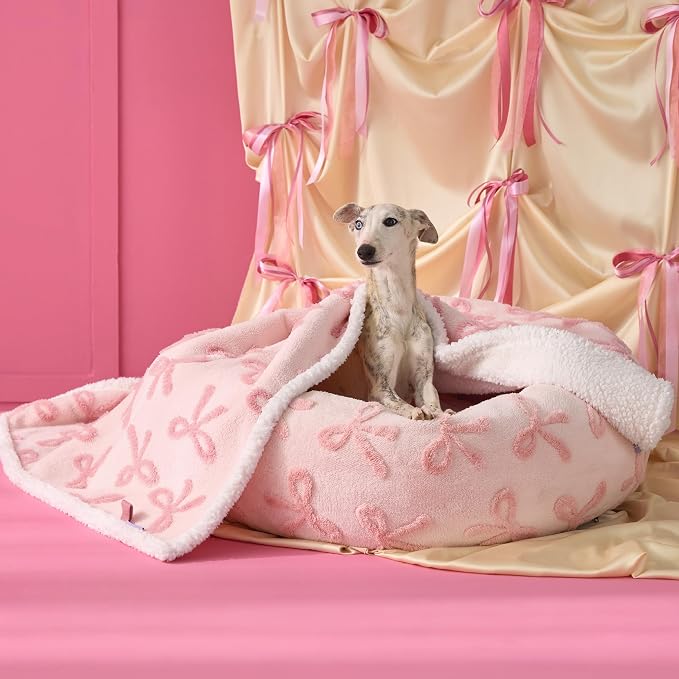 LE SURE Waterproof Dog Blankets for Medium Dogs Cute 3D Jacquard,30x40 | Puppy Blanket for Cat Aesthetic Gift, Warm Soft Sherpa Throw Washable, Reversible Pet Couch Protector, Pink Taffy