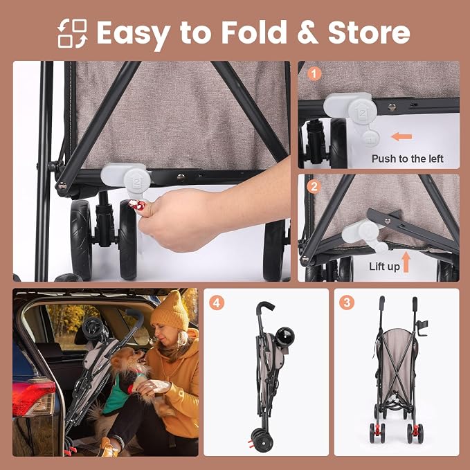 3 in 1 Pet Stroller for Small Dogs and Cats, Foldable Pet Stroller with Cats and Dogs Jogger Travel Strollers, 4 Wheels, Breathable Mesh, Large Capacity, Easy to Carry (Coffee B)