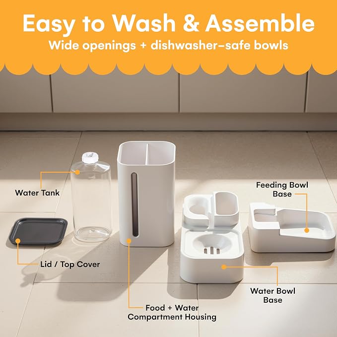 Automatic Feeder for Dogs and Cats - Gravity Feeder Bowl - Pet Water Dispenser -12.5 x 12.5 x 12.2 inches - Self-Feeding Food Dispenser for Small to Large Pets - Dry Food Station