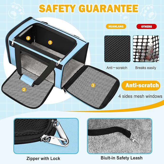 HUANLANG Cat Carrier Airline Approved,Soft-Sided Dog Carriers for Small Dogs Medium Cats,Pet Travel Carrier Up to 20 Lbs,Collapsible Cat Bag