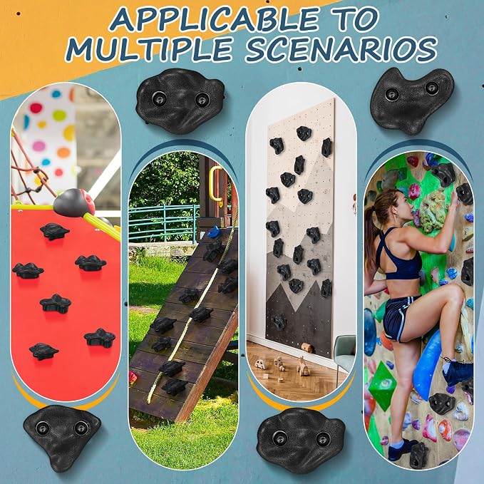 Soulchen 40 Pcs Rock Climbing Holds for Climber 3 Shapes Extra Large Rock Climbing Stone Wall Grips with Wrench, Screw for Indoor and Outdoor Playground Backyard Park