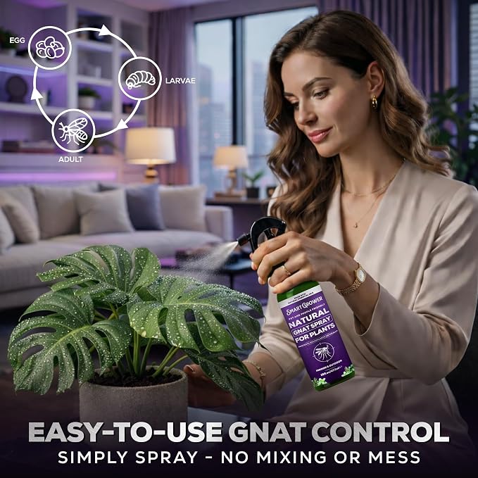 Natural Gnat Spray for Plants (16oz) – Fungus Gnat Killer for Indoor Plants – Essential Oil Plant Bug Spray – Ready to Use – Pet and Family Friendly, Houseplant Insect Control - Smart Grower