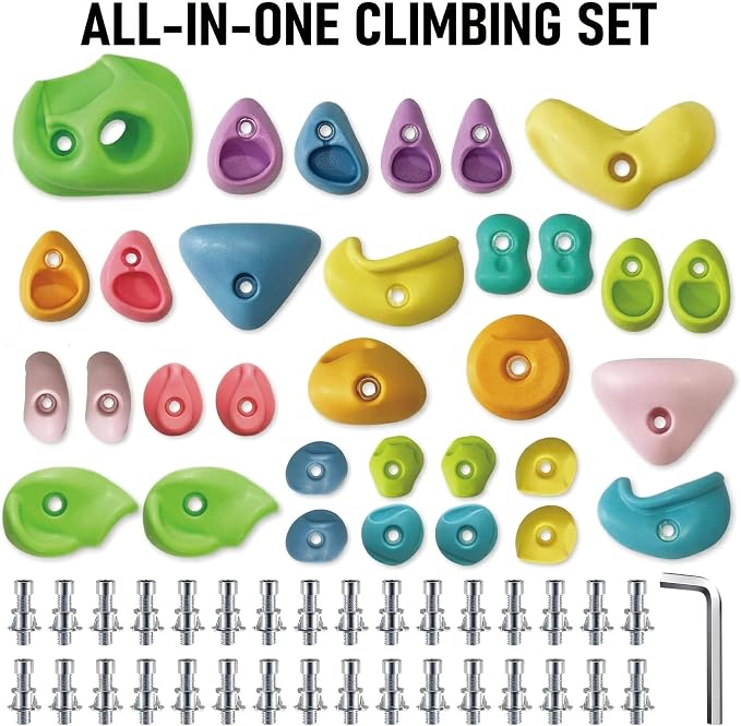 Rock Climbing Holds for Kids, 32 PCS Rock Wall Holds with Hardware, Indoor Outdoor Climbing Grips for Backyard Playset & Home Wall, Easy Install, Pastel Colors