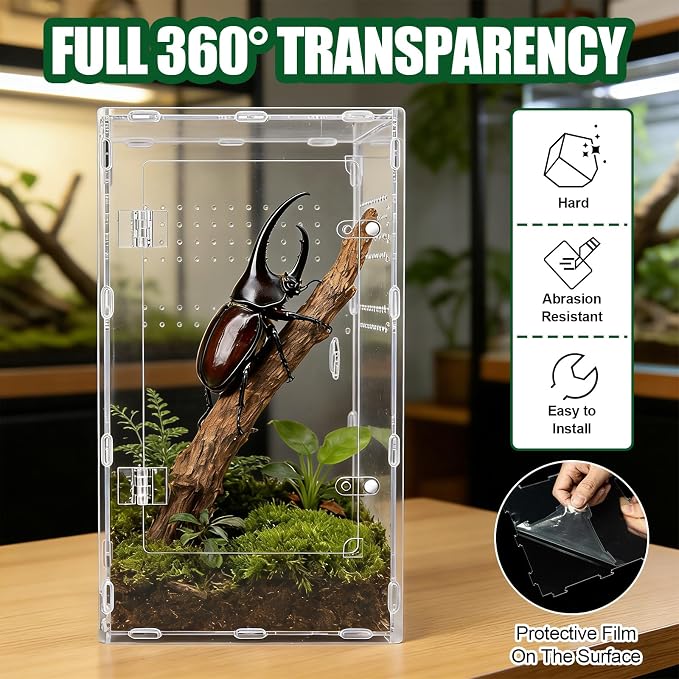 Acrylic Jumping Spider Enclosure, Transparent Reptile Terrarium Enclosure, Small Reptiles Habitat Tank Breeding Box for Tarantula Insect Snake Lizard (13.78 Large)