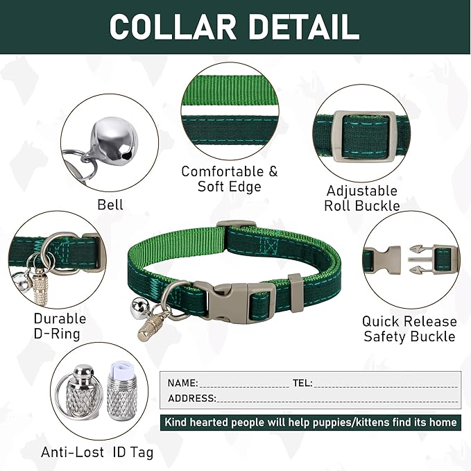 GAMUDA Small Pet Harness Collar and Leash Set, Step in No Chock No Pull Linen Fabric Soft Mesh Dog Vest Harnesses Reflective for Dogs Puppy Cats Kitten Rabbit (Green, XS)