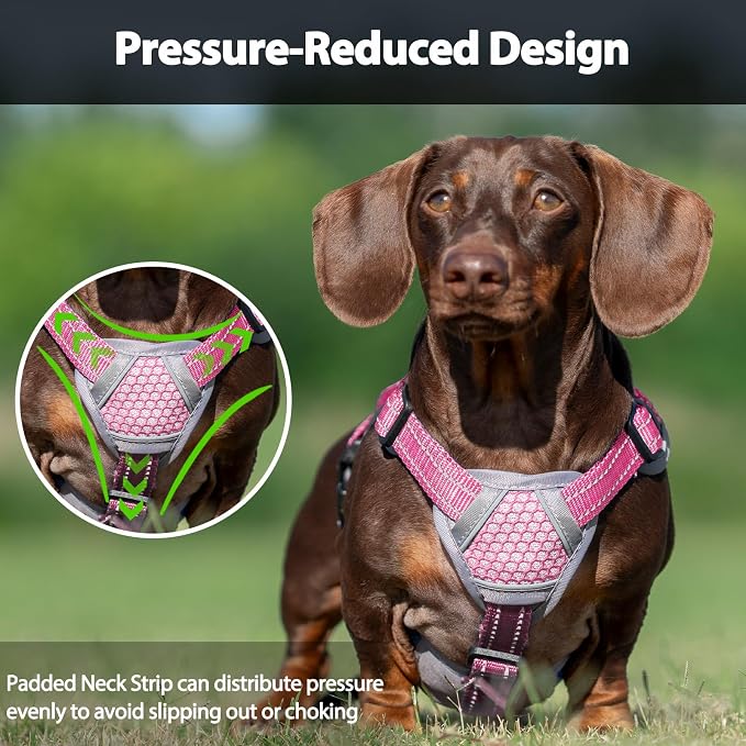 Escape Proof Dog Harness, Dachshund Harness, Reflective Dog Harness with Handle, Durable,Adjustable Vest for Small Medium Large Dogs Walking, Training, and Running Gear (Pink,S)