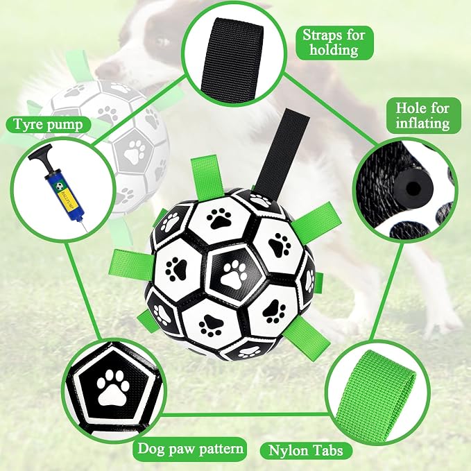 Amasiver Dog Soccer Ball Toys, 8'' World Cup Dog Soccer Ball with Straps, Dogs Birthday Gifts, Water Toy, Herding Ball, Durable Balls for Large Medium Pet, Outdoor Dog Toy (8 Inch-Large)