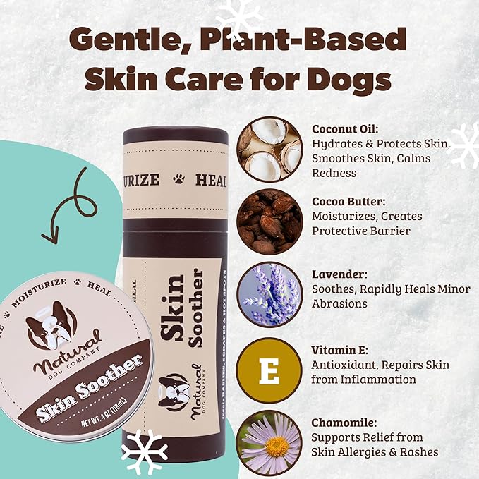 Natural Dog Company Skin Soother Balm for Dogs – Dog Skin Balm for Dry Winter Skin, Seasonal Sensitivity & Environmental Stress, Dog Moisturizer with Coconut Oil, Calendula & Vitamin E, 2 oz Tin