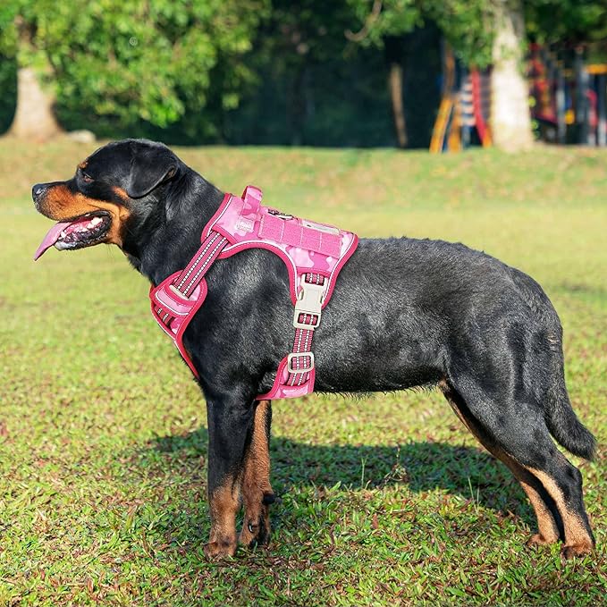 Beebiepet Heavy Duty Tactical Dog Harness for Small Dogs, No Pull Adjustable Pet Harness Reflective Service Training Easy Control Pet Vest Military K9 Working Dog Harnesses- Large, Pink Camo